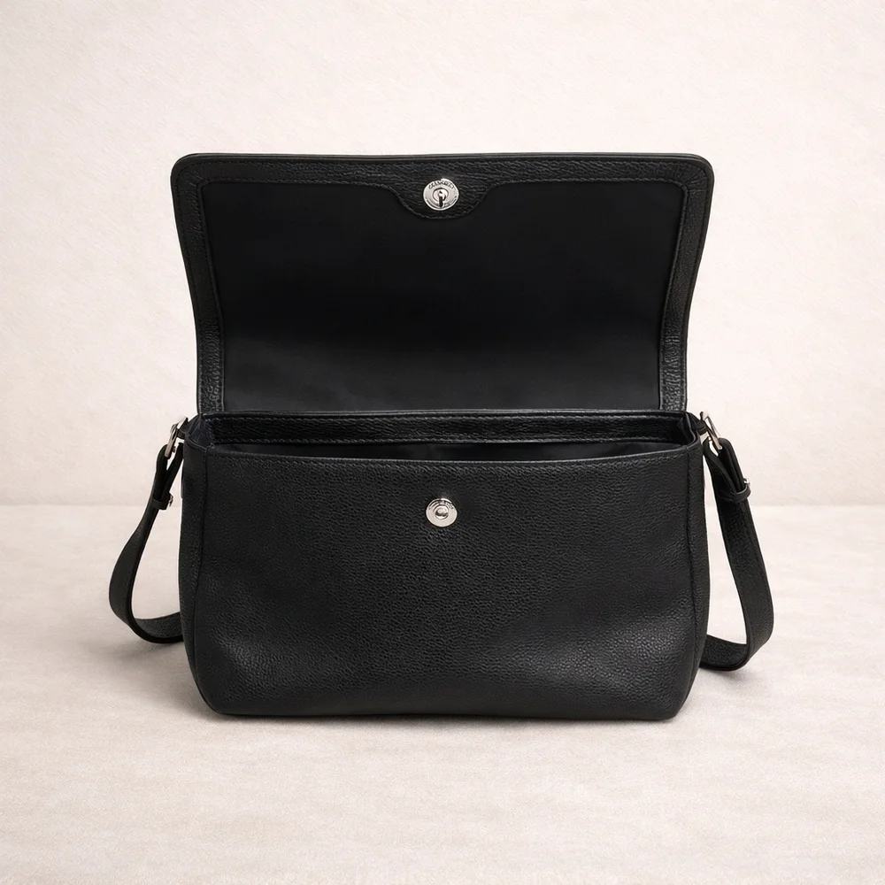 Rae Dunn Black Pebbled Leather Medium Shoulder Crossbody Adjustable Strap